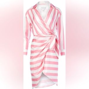 Milly Women's silk NWT Long Sleeve Striped Dress Size 2 Pink/Multi Colored